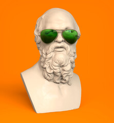 Statue of Socrates, bust of Socrates with sunglasses. 3D rendering.