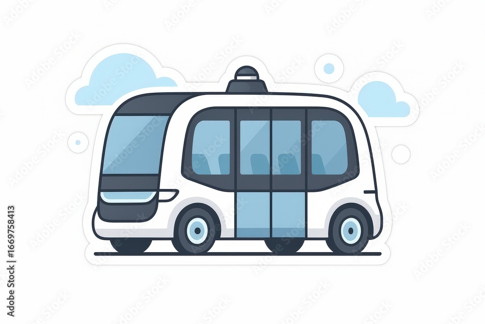 Poster innovative autonomous shuttle vehicle embodying the future of transportation captured with a minimal