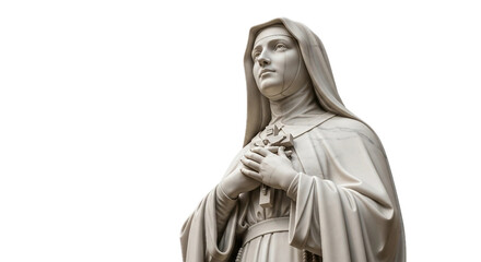 Statue of Saint Teresa of Avila in Stone against White Background | Religious Sculpture for Devotional Imagery, Memorials and Spiritual Art