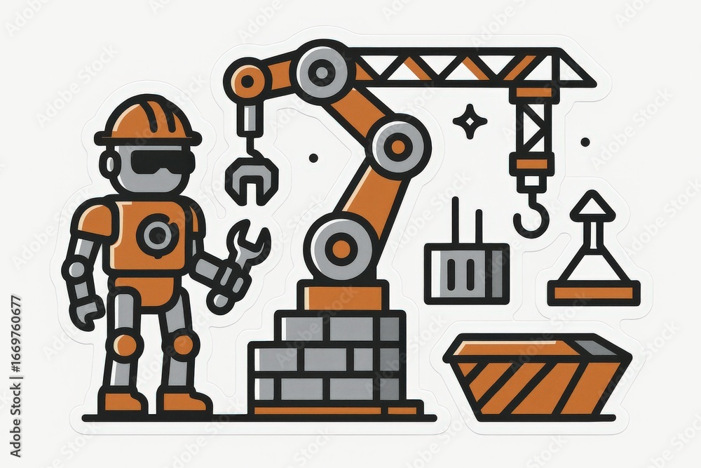 Aufkleber the dynamic intersection of robotics and construction featuring a detailed illustration of an innova