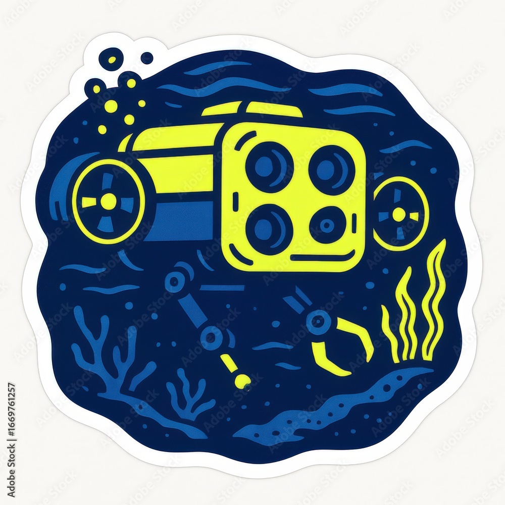 Aufkleber a vibrant underwater exploration robot navigating through the depths of the ocean with advanced tech