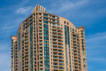 modern apartment building with balconies and laundry drying in Shanghai, China