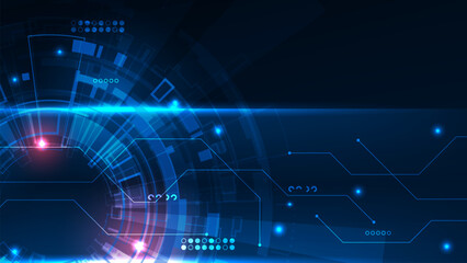 Fototapeta premium Abstract futuristic electronic circuit blue light technology background