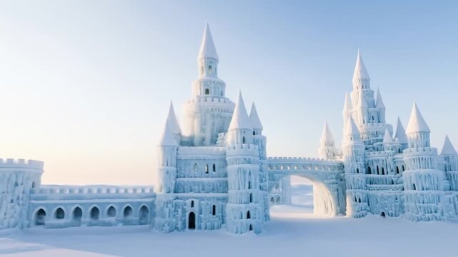 Spectacular Ice Castle Illuminated by Soft Light, a Marvel of Winter Architecture and Frozen