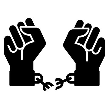 Logo libertad. Icono con silueta de manos con grilletes y una cadena rota 