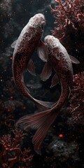 Elegant Yin Yang Koi Fish Art with Red and Silver Glow – Symbol of Balance and Harmony