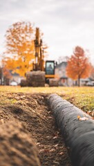 Digging trench, laying pipe, construction