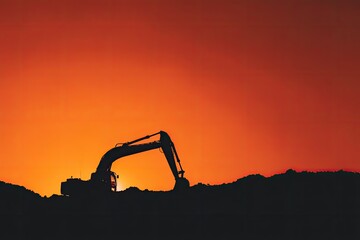 Silhouette of excavator at sunset (2)
