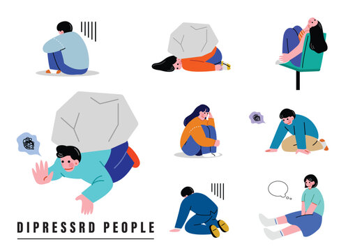 落ち込む人物イラストセット