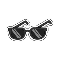 A stylized black and white illustration of sunglasses with a bold white outline, isolated on a white background.
