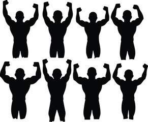 Bodybuilder silhouette, muscular man flexing, fitness icon, gym strength pose, black figure, workout symbol, bodybuilding graphic, strong physique art