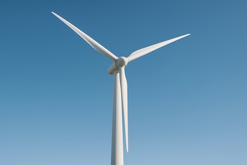 Modern wind turbine generating clean energy against a clear blue sky