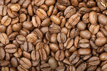 Background of close up shot of Roasted beans, Top view