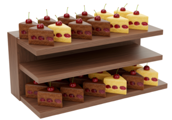 Isolated cherry pie slices on a display rack for a bakery or dessert shop tasty treat