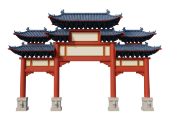 Isolated ancient Chinese ceremonial gate torii, traditional architecture, ornate design