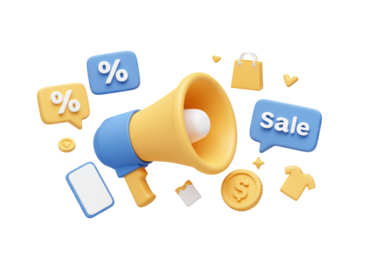Isolated online marketing promotion, megaphone, sale concept illustration, discount shopping