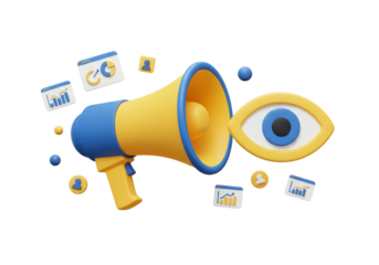 Isolated marketing awareness, social media influencer megaphone attracting user engagement online