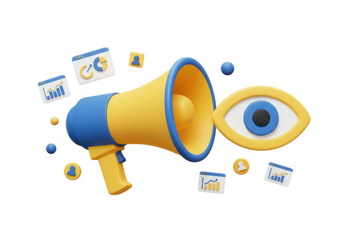 Isolated marketing awareness, social media influencer megaphone attracting user engagement online - Powered by Adobe