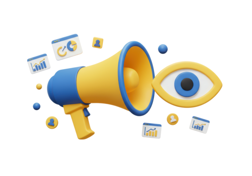 Isolated marketing awareness, social media influencer megaphone attracting user engagement online