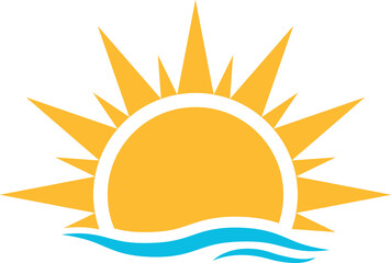 A half sun is setting downwards with water wave icon sunset concept for graphic design, logo, web site, social media, mobile app, ui illustration