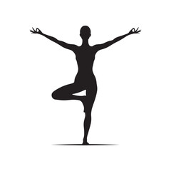 Minimal vector art of Tadasana yoga pose female, black silhouette with strong clear outline, meditation balance, exercise fitness, wellness design for yoga illustration