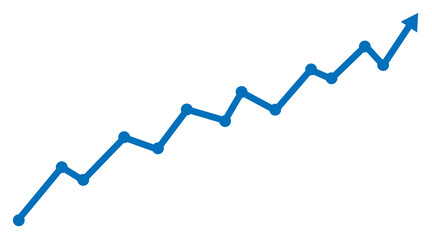Blue line graph showing upward trend isolated on transparent background