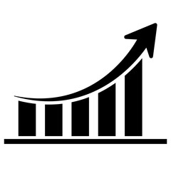 Black growth chart with upward trending arrow isolated on transparent background