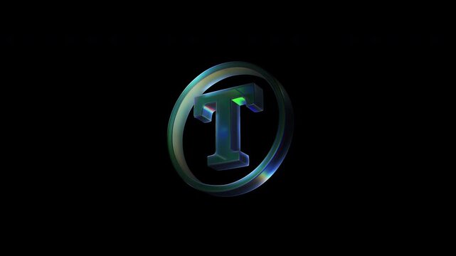 Rotating letter t logo animation on black background