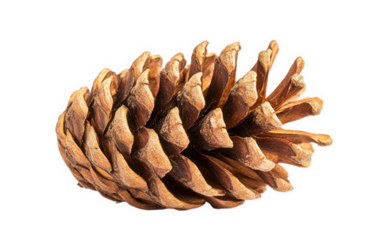 A single pine cone isolated on a transparent background, showcasing its natural texture and detail