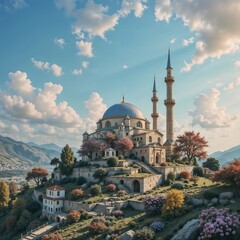 Obraz premium Majestic Mosque Hilltop Landscape - Scenic landscapes
