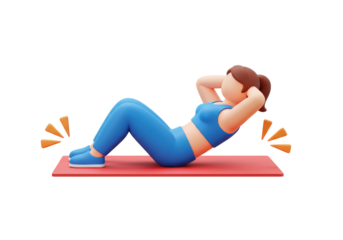 Isolated woman exercising, doing sit-ups on a red mat and working out for fitness routine