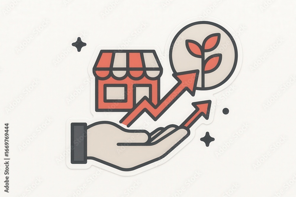 Poster engaging visual representation of business growth strategies featuring a hand symbolically cradling 