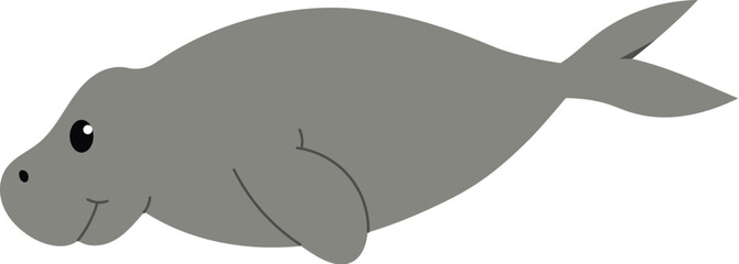 Cute Dugong Swim Cartoon, Smile Sea Cow Aquatic Life illustration, Happy Marine Life Sea Cow Character Flat Design 