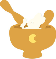 절구와 토끼 일러스트