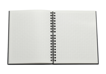Isolated black spiral notebook with squared paper for technical drawings design mockup.