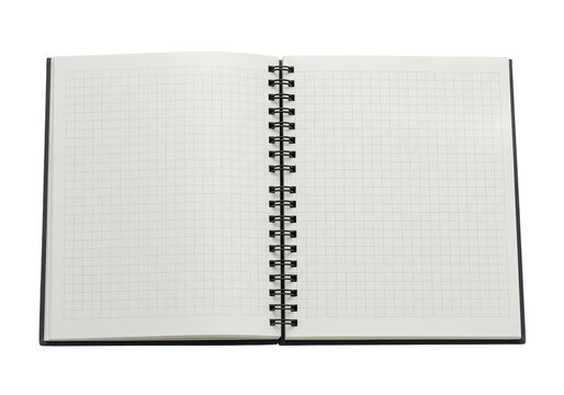 Isolated black spiral notebook with squared paper for technical drawings design mockup.