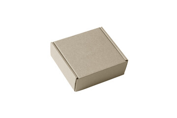 Empty light brown cardboard box for packaging and shipping small items, perfect for e-commerce, product presentation, and storage, isolated on a clean white background