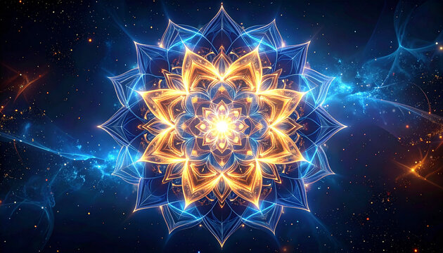Glowing Mandala in the Cosmos - Digital Art.