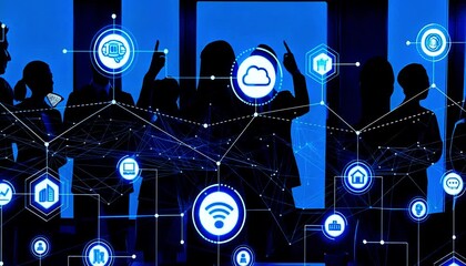 Professional team discussing strategy on global communication network interface. Futuristic technology connecting a worldwide company. Internet, cloud system, AI, data management, business development - Powered by Adobe