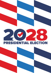 Vote 2028. Presidential Election 2028 in United States. Vote day, November 7. US Election. Patriotic american element. Poster, card, banner and background. Vector illustration