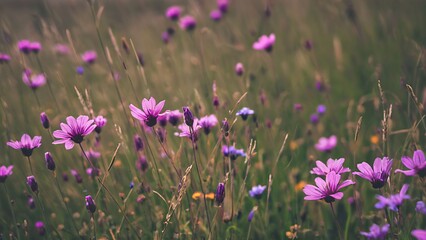 Wild Pink Flowers Field