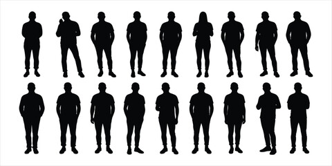 Silhouette People Collection Diverse Male and Female Figures Standing Poses vector illustration