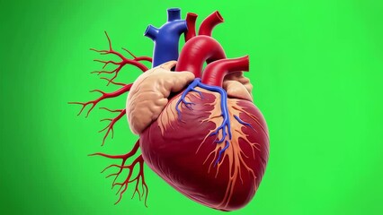 high definition video of a realistic beating heart with a perfectly clean green screen background. for educational hospital 