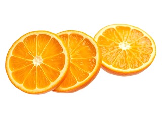 Three vibrant and fresh orange slices arranged on a clean white background. Perfect for healthy food, vitamin, and summer-themed projects. A bold and refreshing visual.