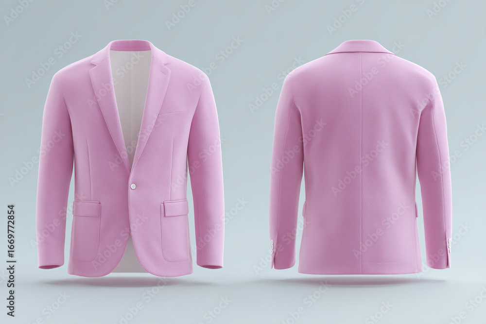 Poster elegant pink suit jacket, front and back view. perfect for adding a pop of color to your wardrobe wi