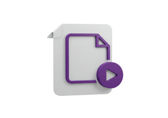 Isolated video file icon concept with play button and folded page corner effect
