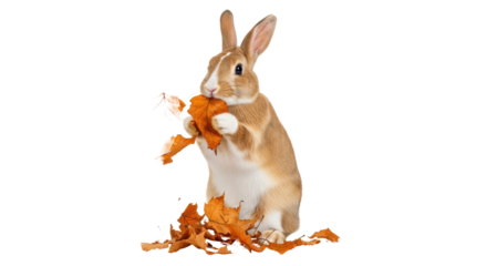 Isolated Rabbit Eating Leaves