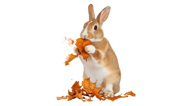 Isolated Rabbit Eating Leaves