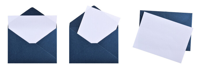 Set of dark blue paper envelopes isolated on white background