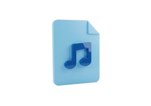 Isolated file folder with blue music note icon for audio or playlist document